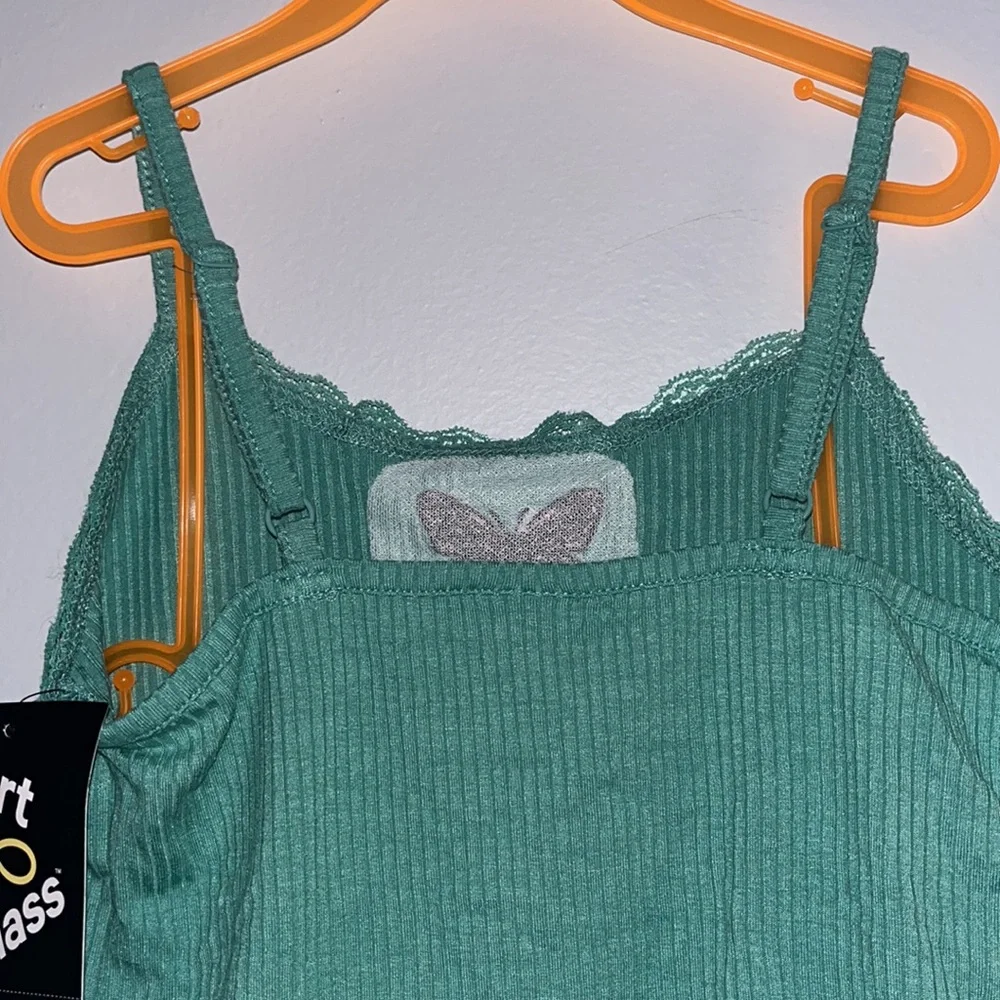NWT Green Lettuce Hem Spaghetti Strap Monarch Butterfly Tank